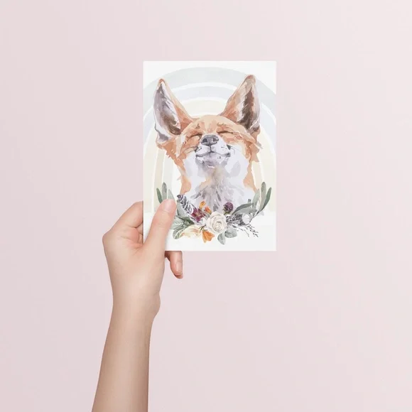 Watercolor Floral Red Fox Wall Art Illustration Print Poster Card Unframed - Picture 5 of 8